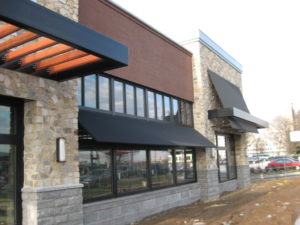 Black commercial fabric awning