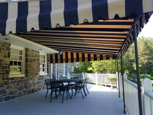 Fixed awning canopy over a deck