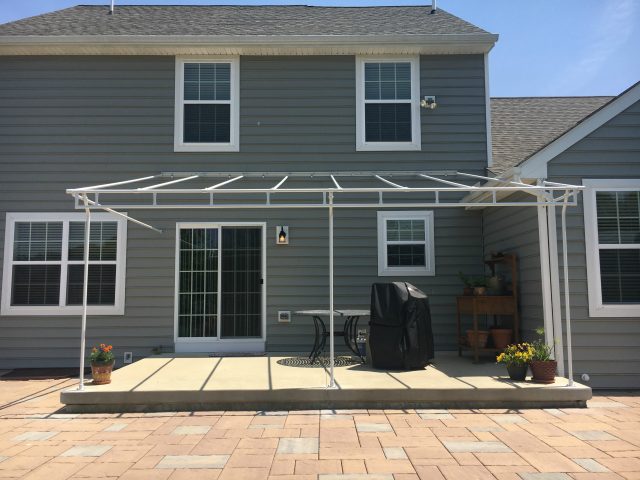 Stationary Canopy frame over patio - White powder coated galvanized steel
