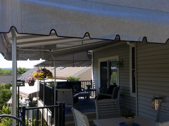 Stationary Canopy- Grey sunbrella fabric deck awning cover reading pa