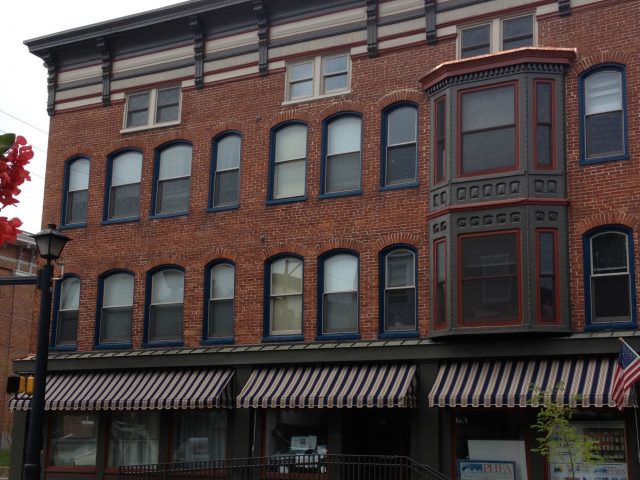 Historic canvas storefront awnings - Fahnestock Building Gettysburg
