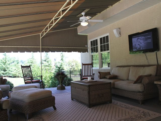 Outdoor Living - Stationary Canopy over deck - ceiling fan and powder coated frame - Lancaster PA