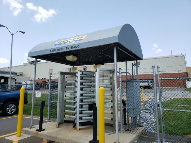 Case New Holland Employee Entrance Awning canopy cover leetering and corporate logo