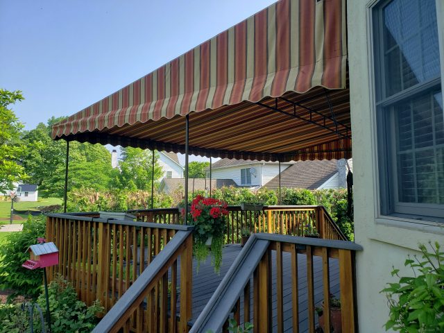 striped sunbrella fabric canvas awning stationary canopy outdoor living room lancaster lititz----