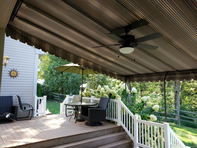 residential stationary canopy deck awning reading pa sunbrella fabric cover ceiling fan-