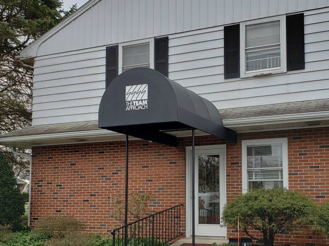 radius entrance canopy with logo graphic awning lancaster pa fabric canvas
