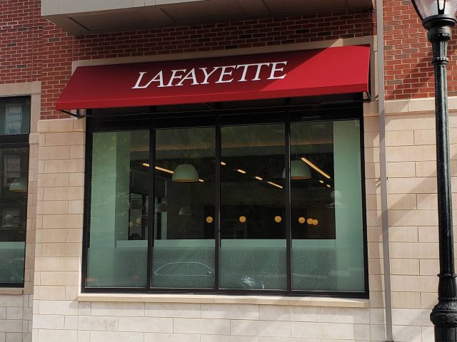 Lafayette College Awnings - Sunbrella fabric canvas lettering signage burgundy--