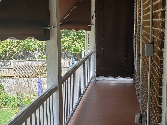 Porch awnings sunbrella fabric front porch living shade rain protection true brown valance scallops--