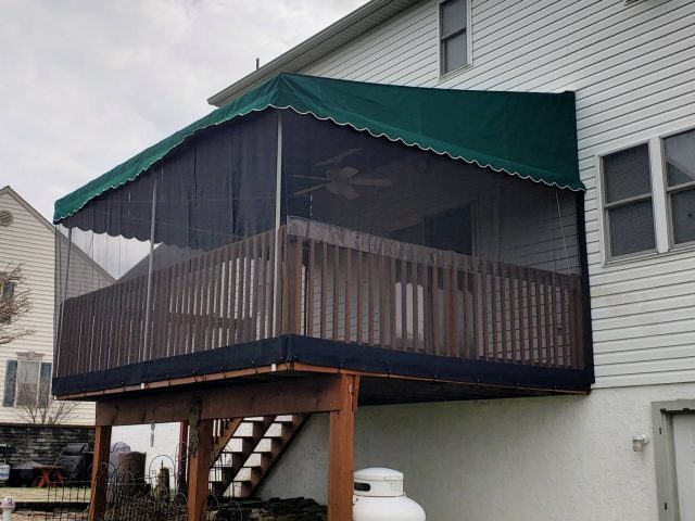 screen room mosquito screening stationary deck canopy cover awning drop curtain privacy shade sunbrella lancaster-