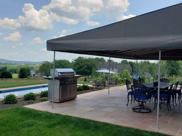 Mediterranean style stationary patio canopy cover