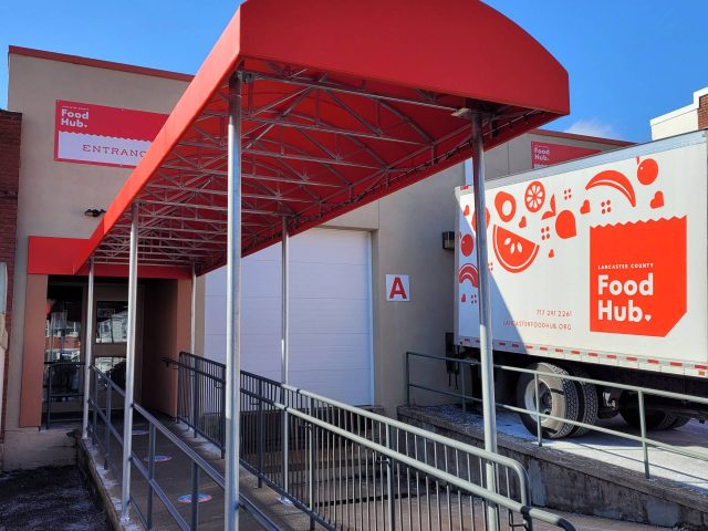 Food Hub Lancaster Entrance Canopy Awning Cover over a ramp
