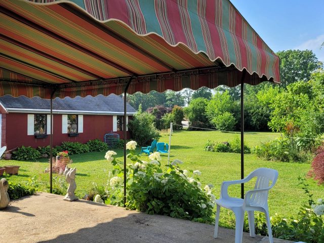 porch window awnings canopy canopies red green stripe sunbrella fabric canvas lancaster pa shade
