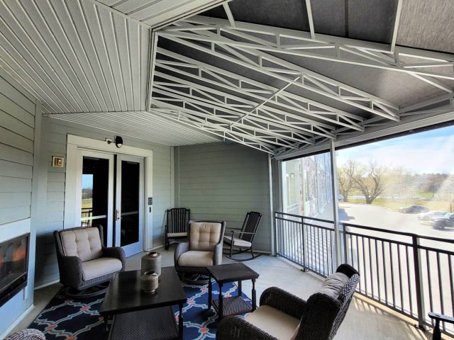 The Reserve at Greenfield Patio awning canopy sunbrella lancaster cover power screen mesh drop curtain enclosure