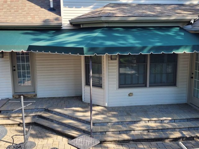 Stationary canopy patio cover welded frame sunbrella fabric angular angled mitered 45 corner