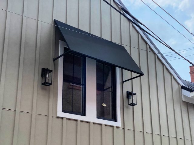 New Holland Coffee Lititz commercial window awnings sunbrella lancaster fabric canvas shade
